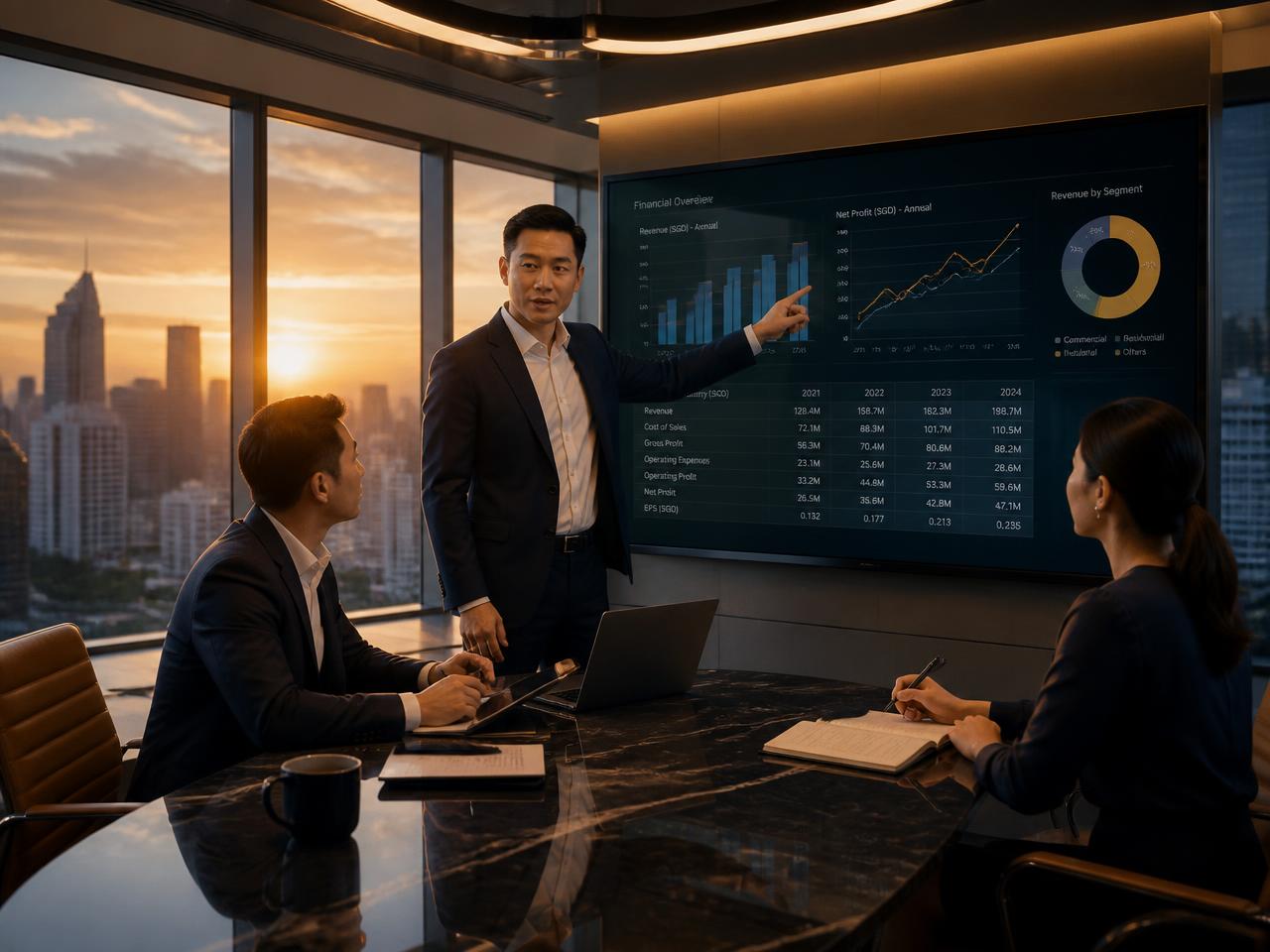 Advisers reviewing a prepared financing case
